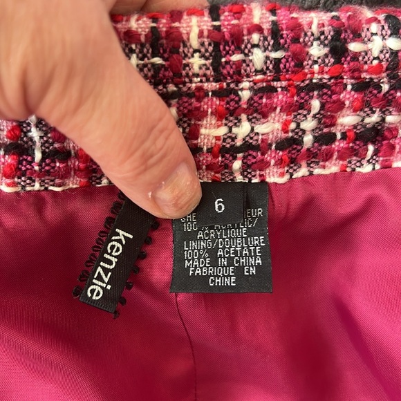 6 Kenzie women jacket Plaid Contrast Trim Double Breasted Tweed 2 Faux pockets - Picture 13 of 13